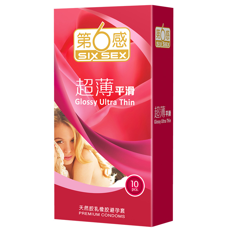 SIXSEX Glossy Ultra Thin 10-piece carton, front and right side.