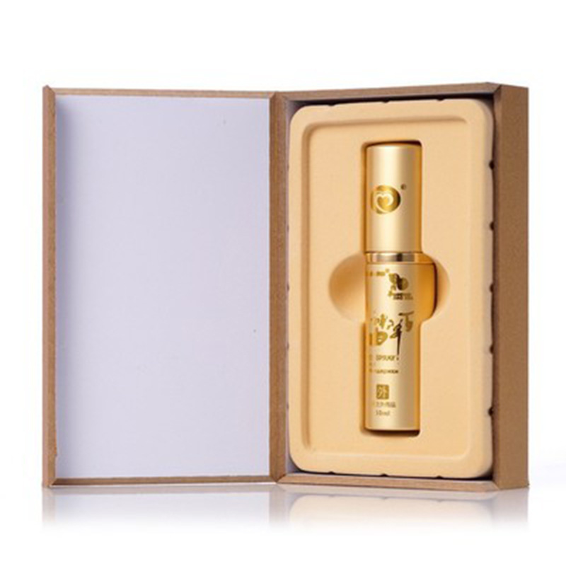 Kailin Baicao 10 ml: open hinged carton with fitted tray and capped gold bottle.