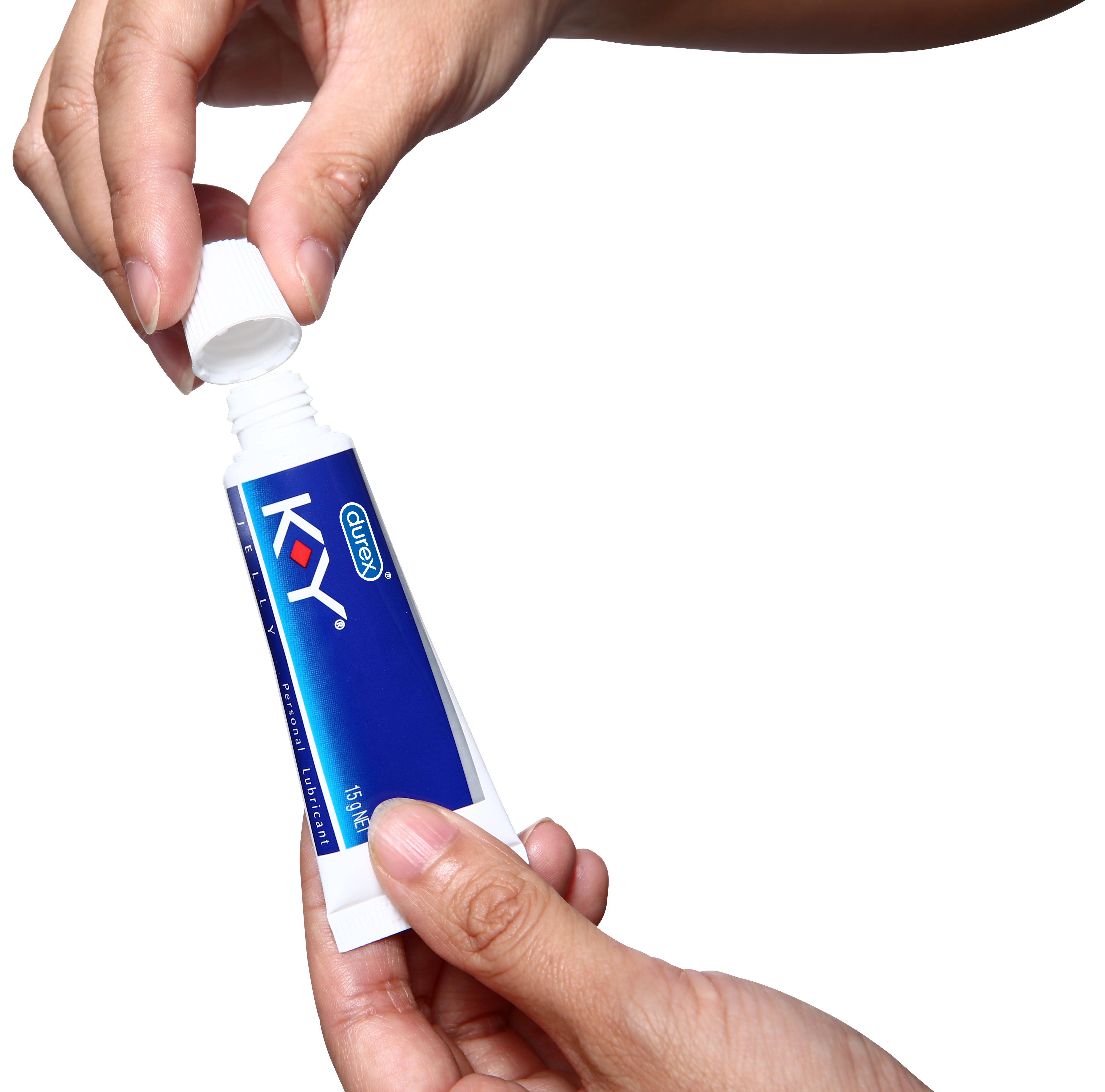 Matched K-Y 15 g tube with the cap being removed.