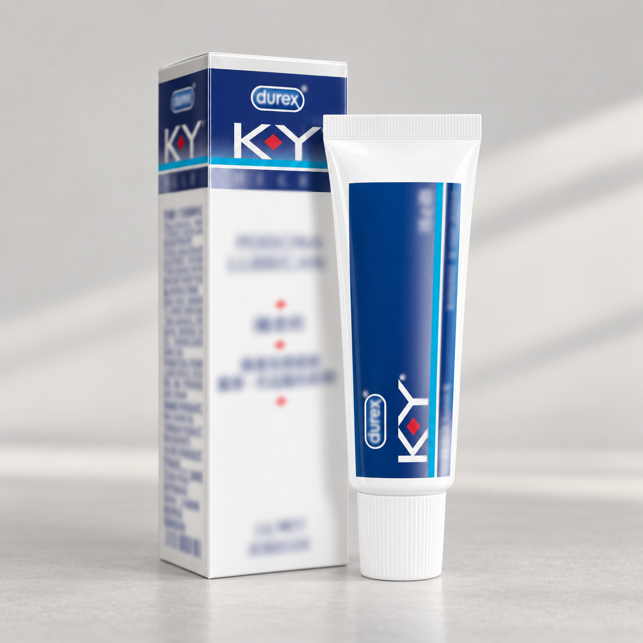 Durex KY lubricant 15g — AI product appearance mockup based on the catalog photograph. Appearance and packaging details may be reconstructed; use the original photos and confirmed supplier specifications before ordering. This is a concept illustration, not an actual product photograph.