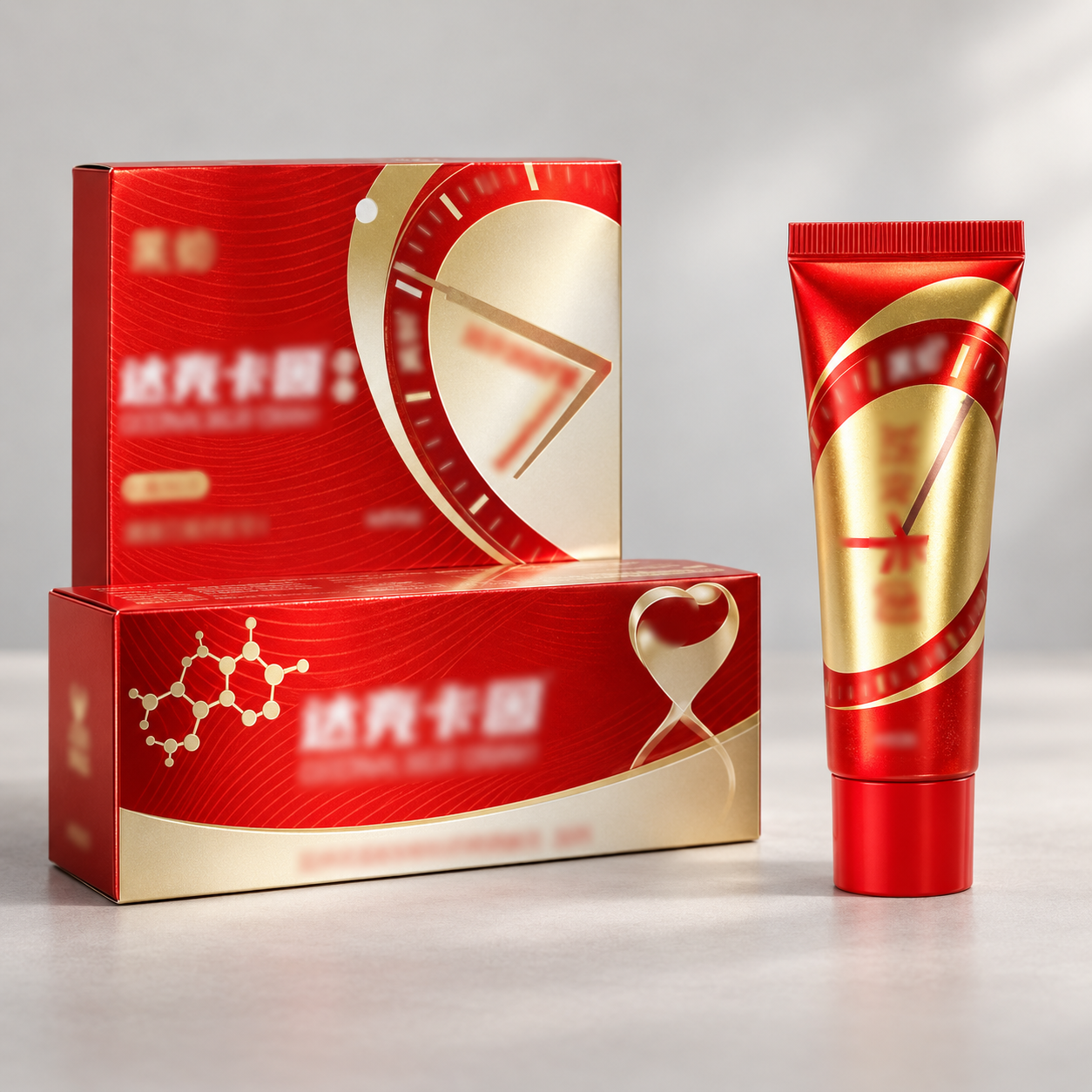 Black Panther Daccaine Ointment 20g Red Gold — AI product appearance mockup based on the catalog photograph. Appearance and packaging details may be reconstructed; use the original photos and confirmed supplier specifications before ordering. This is a concept illustration, not an actual product photograph.