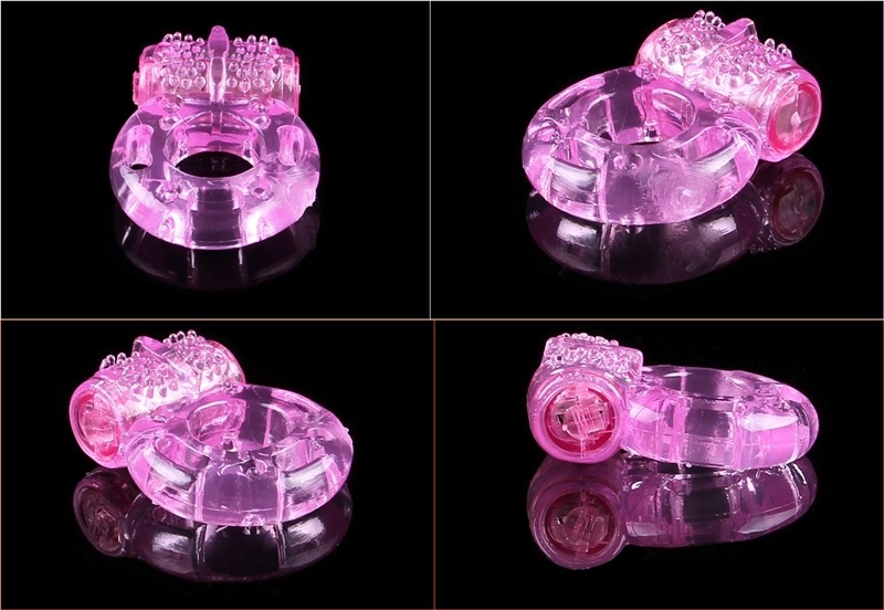Supplier reference with front, side and rear views of the same translucent pink ring, showing the butterfly-textured sleeve and insert end.